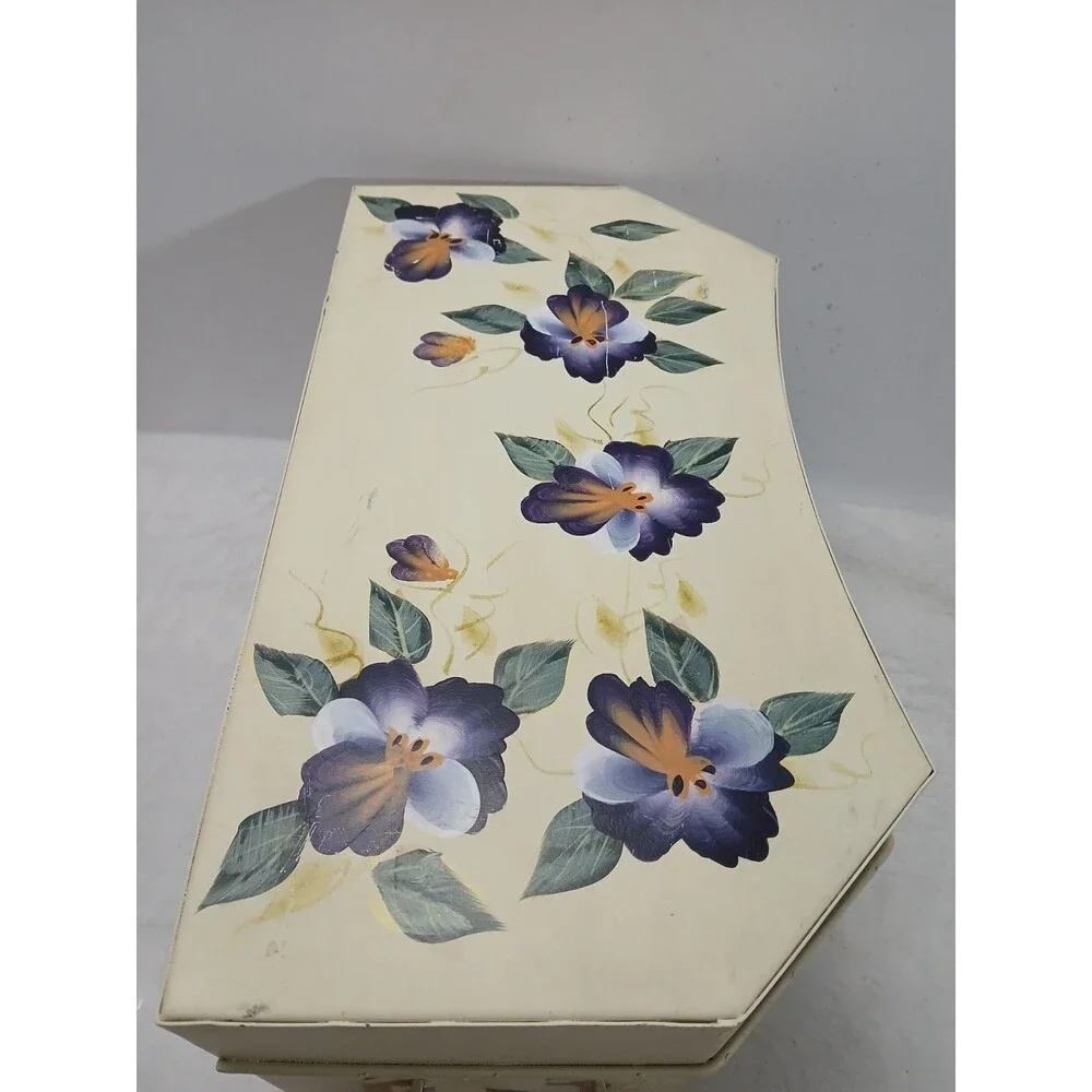 ​VINTAGE Hand Painted‎ Metal SEWING BOX CADDY Pansy Floral Trunk